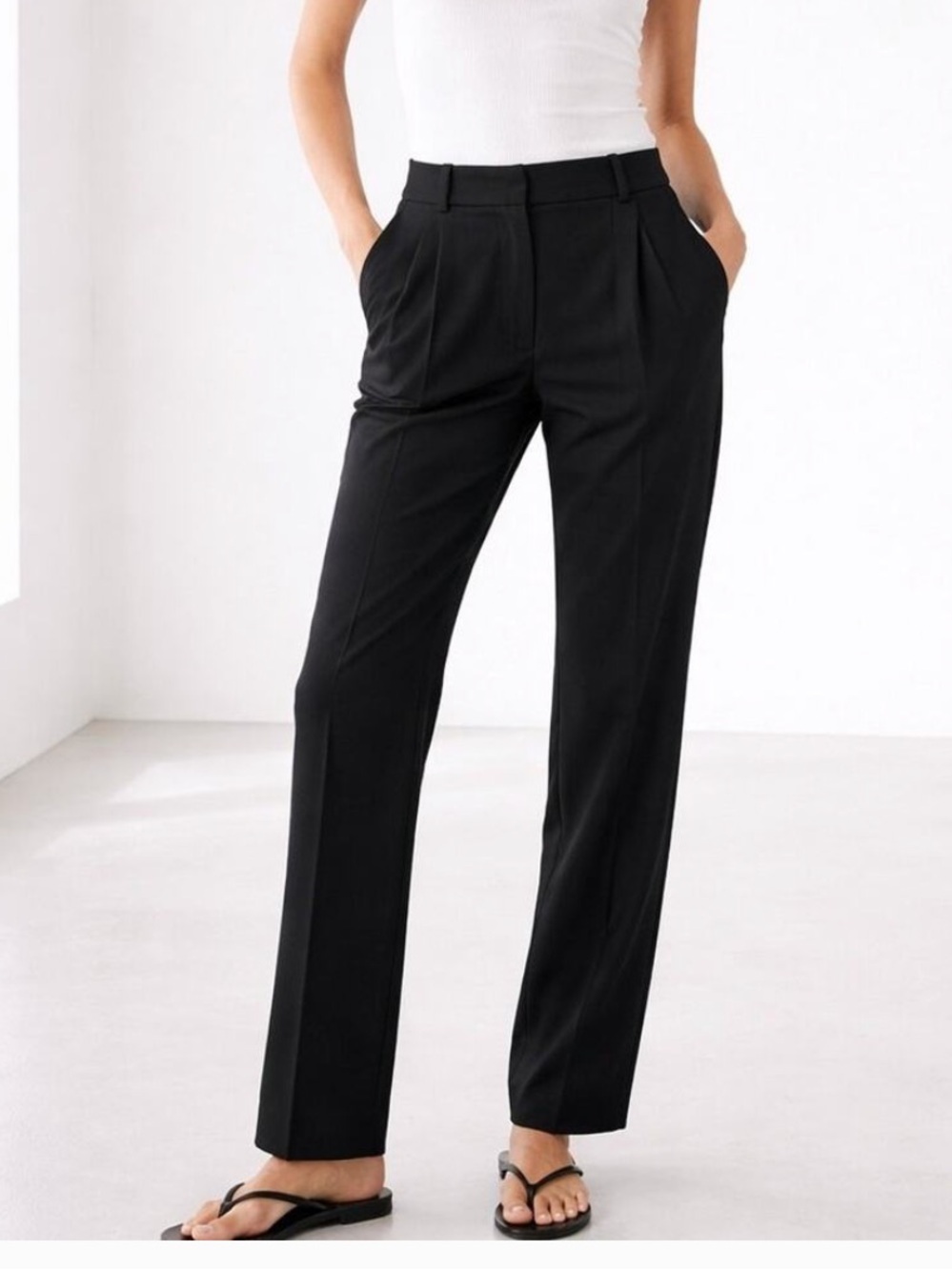 AYR Black Virgin Wool Pleated Straight Leg Trousers Pants Womens Size 8